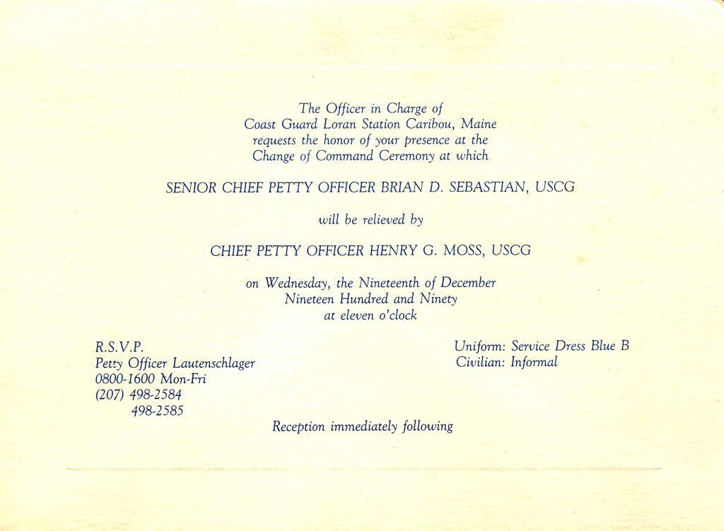 Change of Command Invitation circa 1990
